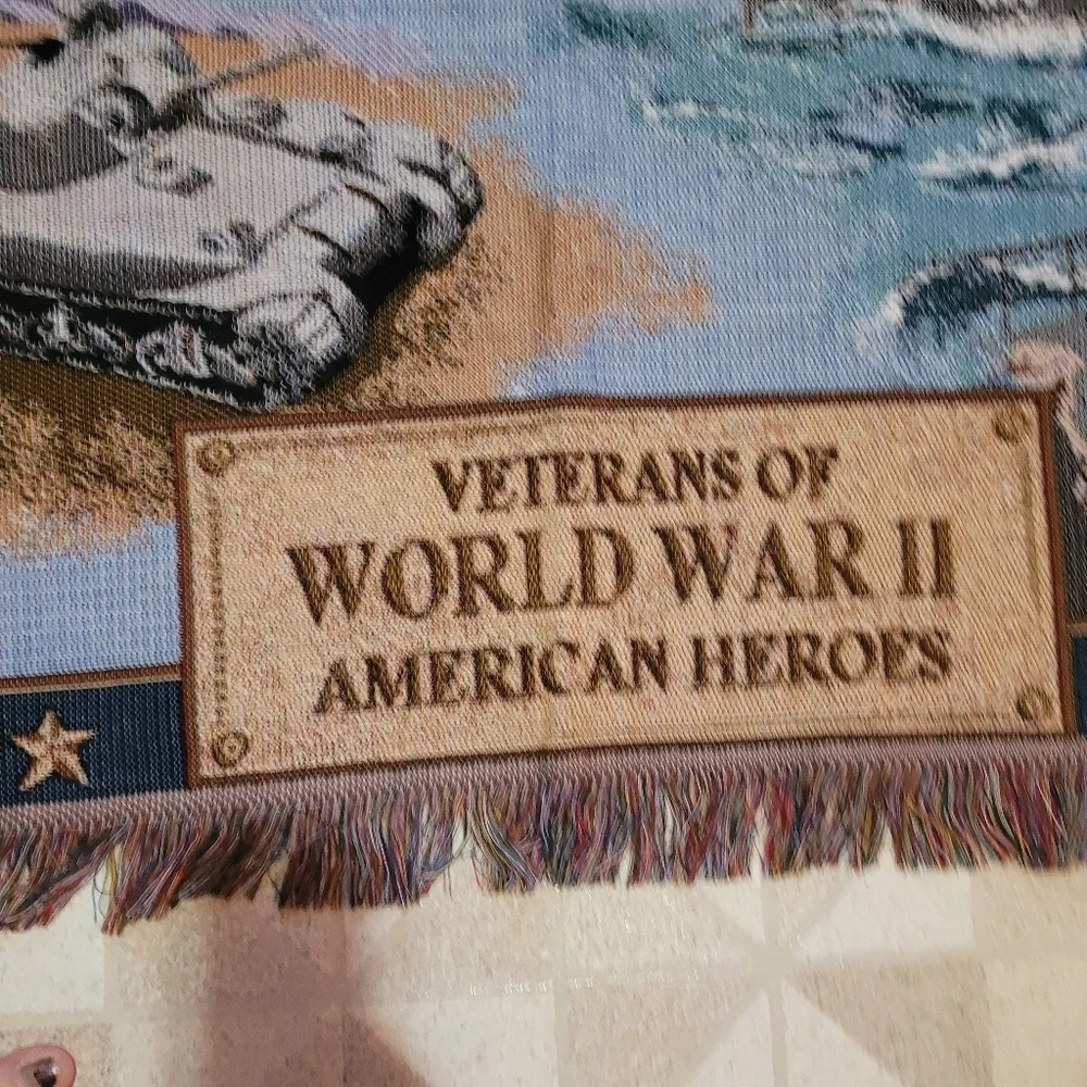 Veterans of WWII American Heroes Military Tapestry Throw Blanket